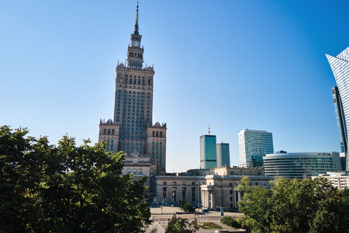 Widok na Pałac Kultury w Warszawie.